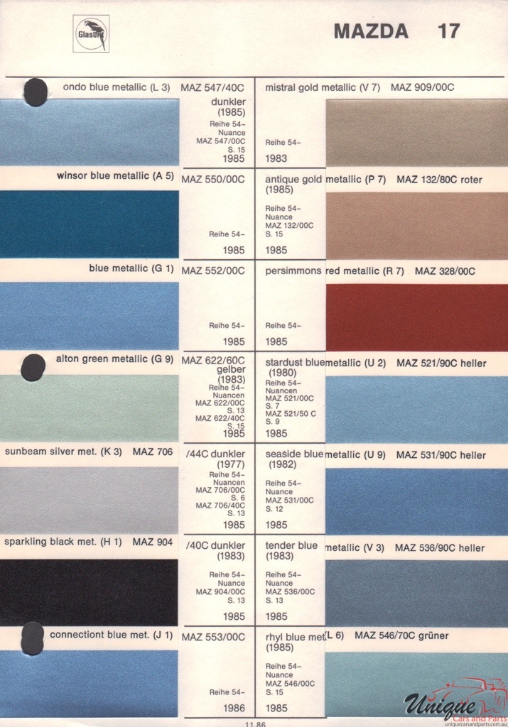 1985 Mazda Paint Charts Glasurit 3
